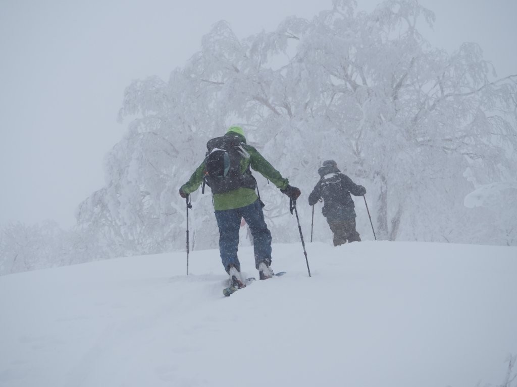 視界不良の中、北尾根を行く。